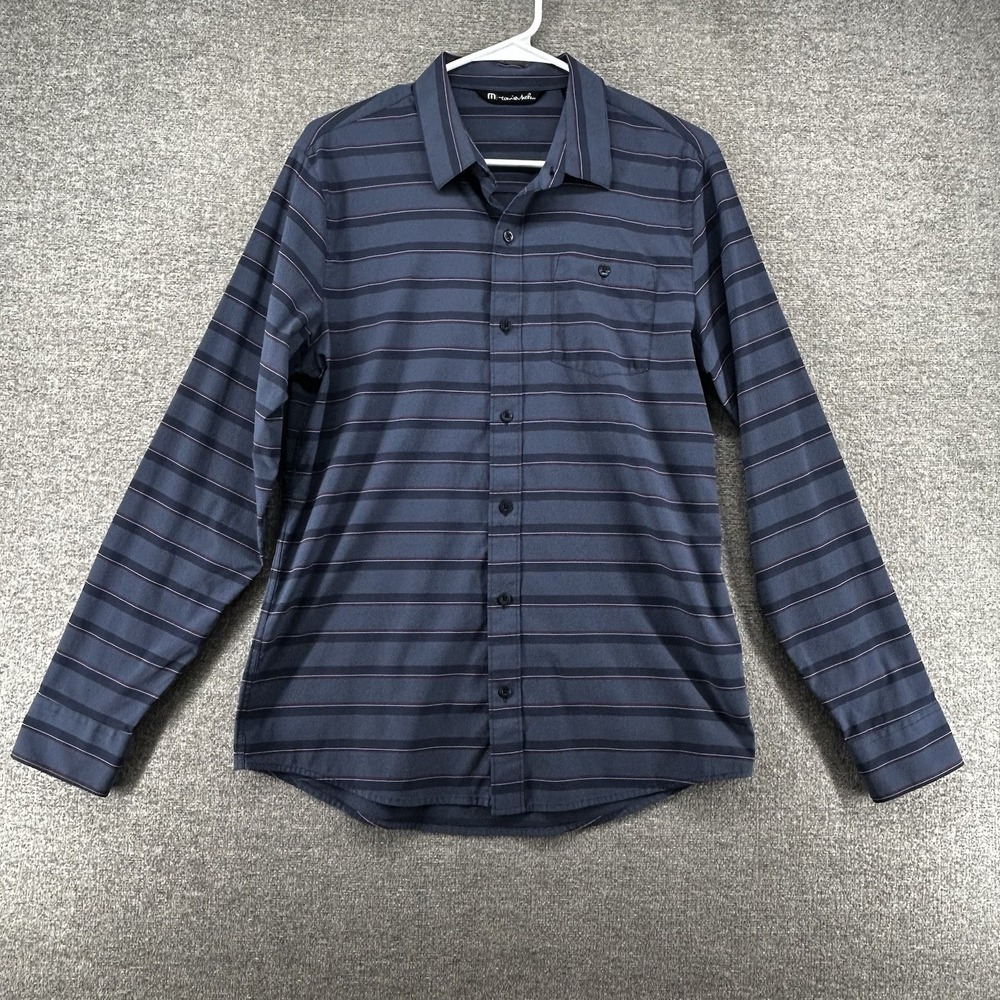 Travis Mathew Performance Shirt Men Size Medium Long Sleeve Gray Stripe